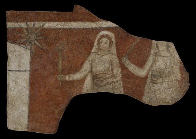 Baptistery wall painting, a procession of women in veils.