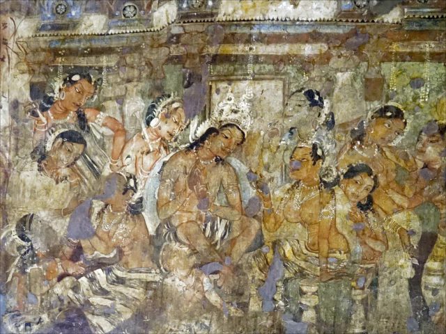 Fresco from Ajanta, a scene from Mahajanaka Jataka. Ajanta Cave. 5th century C.E.