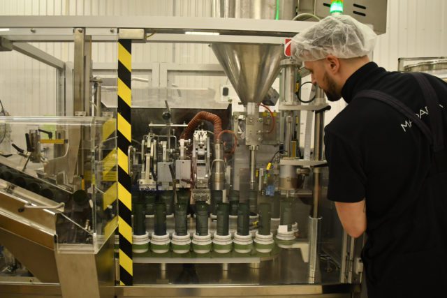 Mádara Tour - Machine filling the shampoos